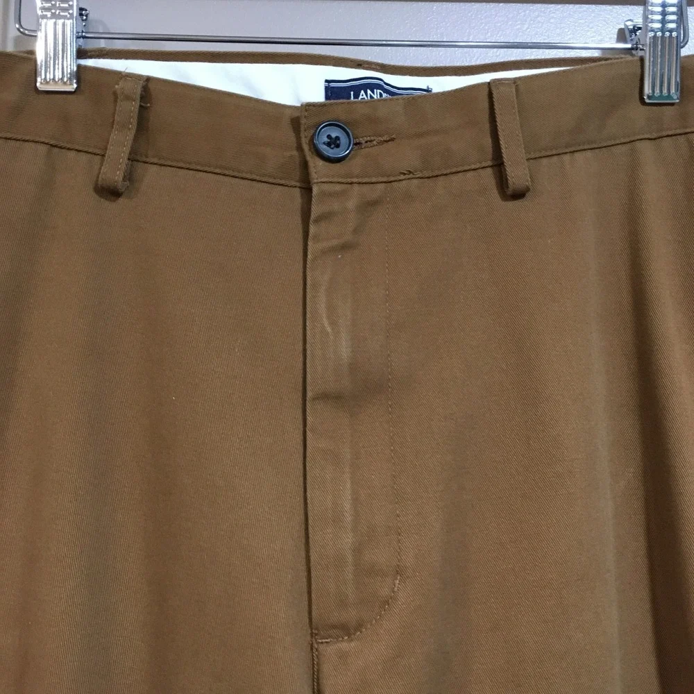 Lands End Tailored Fit Chino Pants Mens 37x32 Brown Flat Front Classic Preppy